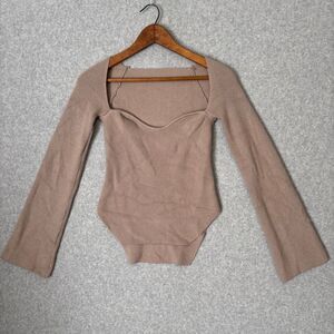 Women's‎ Top Long Sleeve Knit Sweater Irregular Hem Blouse Beige Small Unbranded